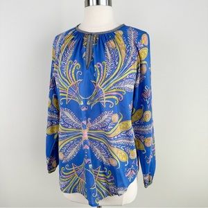 J.Crew Silk Periwinkle Blue Paisley Long Sleeves Blouse Size S